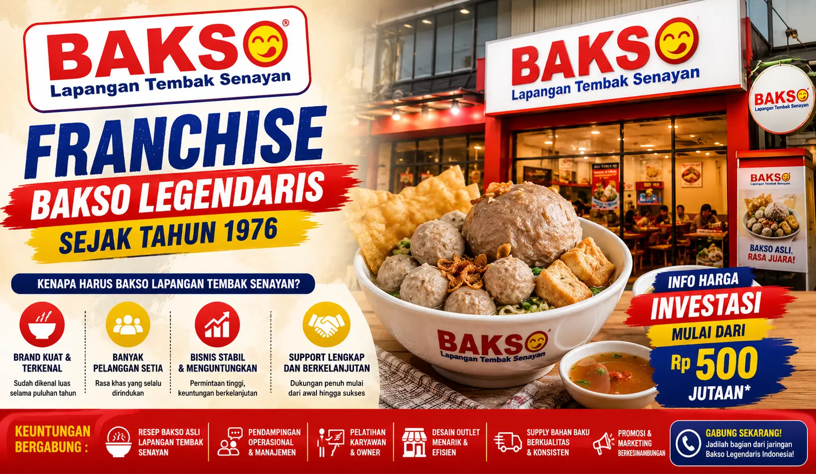 Franchise Bakso Lapangan Tembak Senayan, Info Harga Investasi