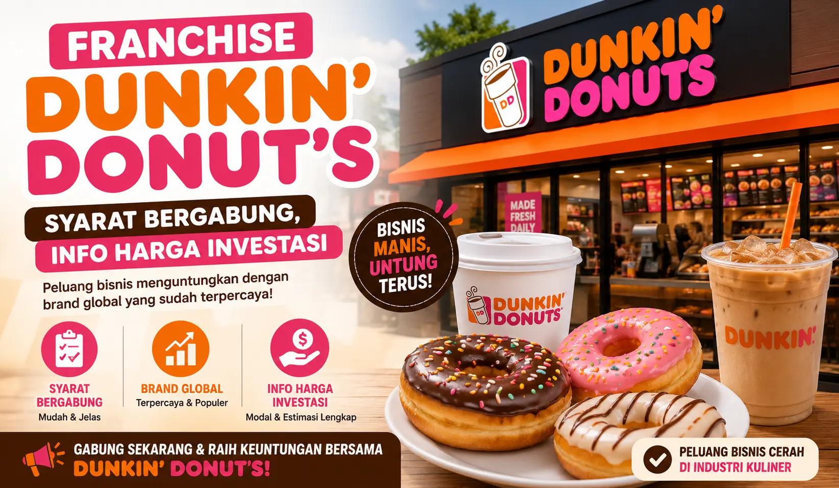 Franchise Dunkin Donut’s, Syarat Bergabung, Info Harga Investasi
