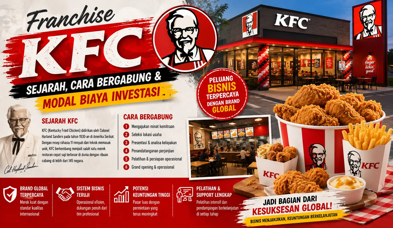 Franchise KFC, Sejarah, Cara Bergabung & Modal Biaya Investasi